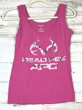 Realtree APC Women's Pink Camo Logo Tank Top Sleeveless Size Small Hunting